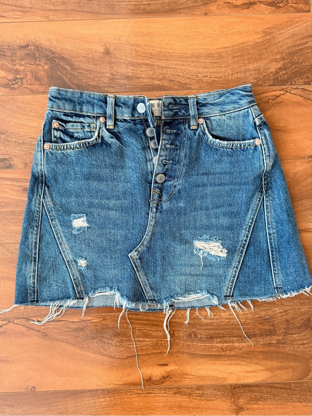 We The Free Raw-Hem Distressed Denim Mini Skirt - Blue